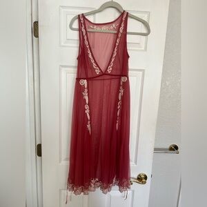 Red/dusty rose sheer Anthropologie dress